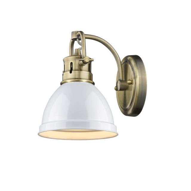 Golden Lighting 3602-BA1 AB-WH Duncan 1 Light 7 inch Bath Vanity In Aged Brass With White Shade