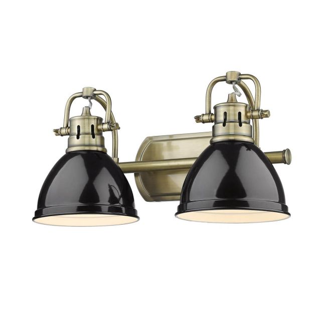 Golden Lighting 3602-BA2 AB-BK Duncan 2 Light 17 inch Bath Light in Aged Brass with Black Shade