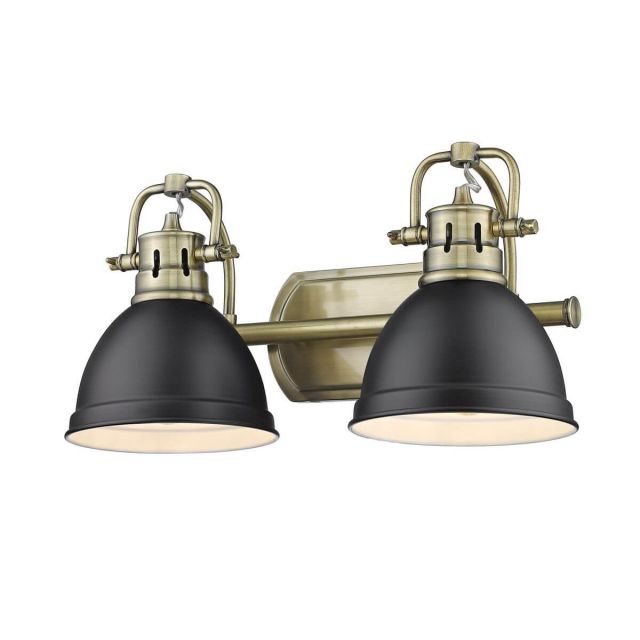 Golden Lighting 3602-BA2 AB-BLK Duncan 2 Light 17 inch Bath Light in Aged Brass with Matte Black Shade