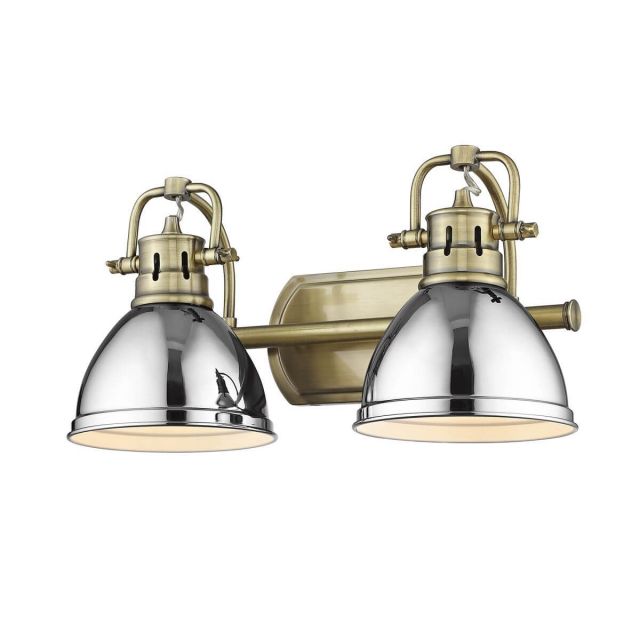 Golden Lighting Duncan 2 Light 17 inch Bath Light in Aged Brass with Chrome Shade 3602-BA2 AB-CH