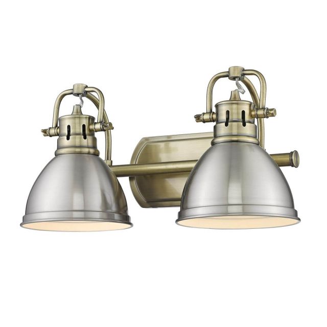 Golden Lighting 3602-BA2 AB-PW Duncan 2 Light 17 inch Bath Light in Aged Brass with Pewter Shade