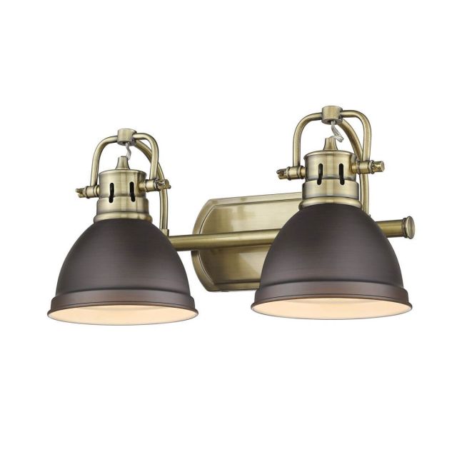 Golden Lighting 3602-BA2 AB-RBZ Duncan 2 Light 17 inch Bath Light in Aged Brass with Rubbed Bronze Shade