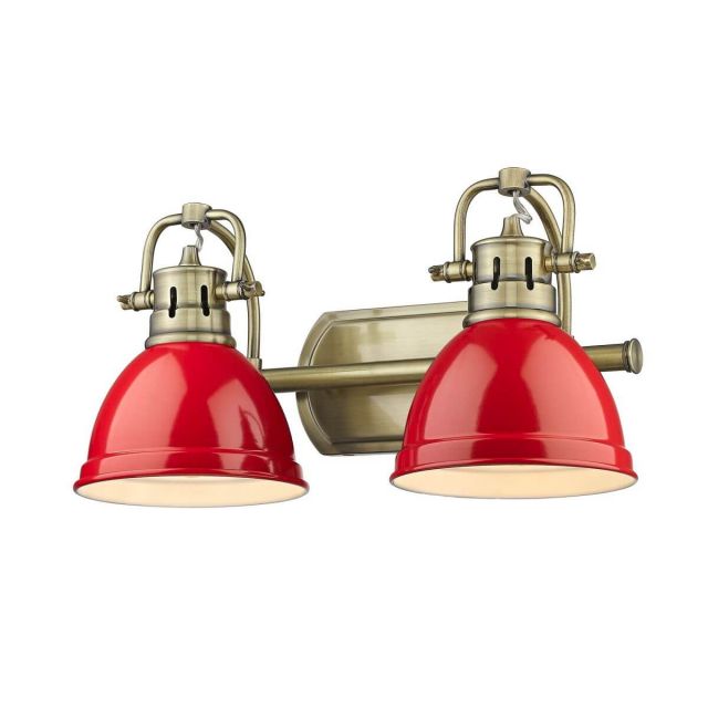 Golden Lighting 3602-BA2 AB-RD Duncan 2 Light 17 inch Bath Light in Aged Brass with Red Shade