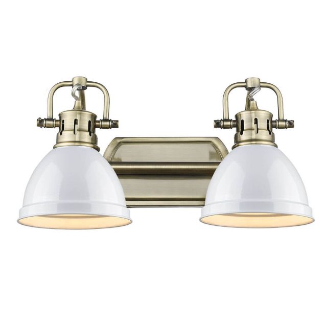 Golden Lighting Duncan 2 Light 17 inch Bath Light in Aged Brass with White Shade 3602-BA2 AB-WH