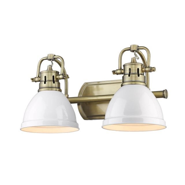 Golden Lighting Duncan 2 Light 17 inch Bath Light in Aged Brass with Matte White Shade 3602-BA2 AB-WHT