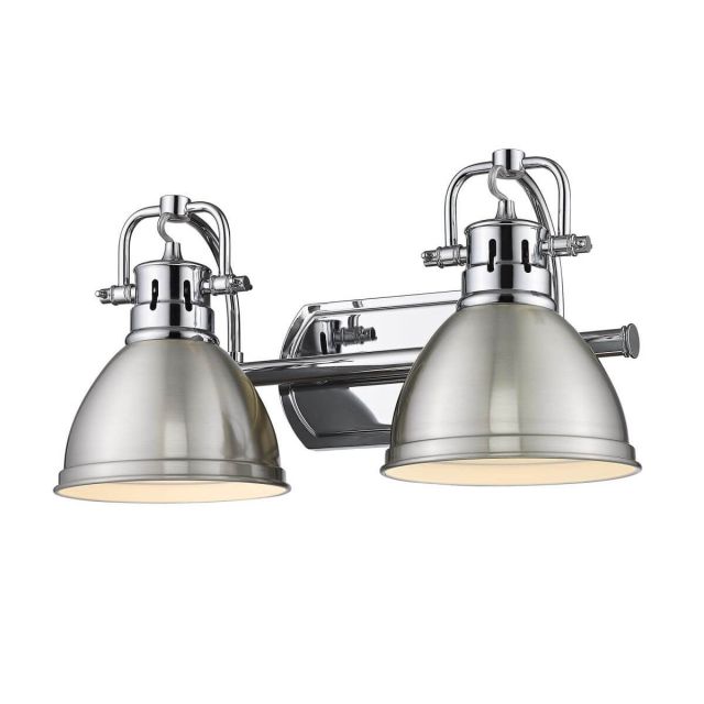 Golden Lighting 3602-BA2 CH-PW Duncan 2 Light 17 inch Bath Light in Chrome with Pewter Shade