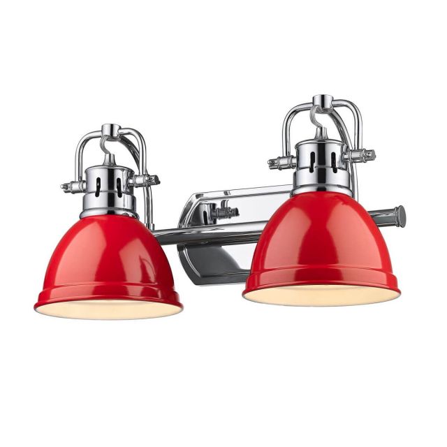 Golden Lighting 3602-BA2 CH-RD Duncan 2 Light 17 inch Bath Light in Chrome with Red Shade