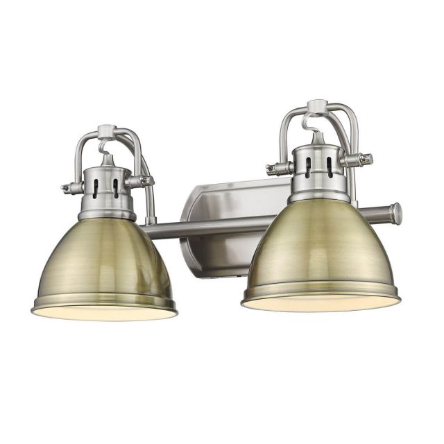 Golden Lighting Duncan 2 Light 17 inch Bath Light in Pewter with Aged Brass Shade 3602-BA2 PW-AB