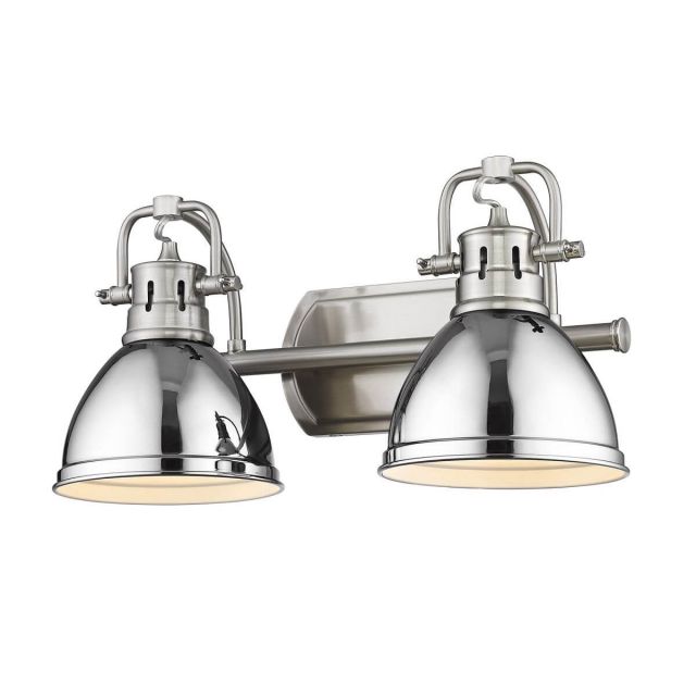 Golden Lighting Duncan 2 Light 17 inch Bath Light in Pewter with Chrome Shade 3602-BA2 PW-CH