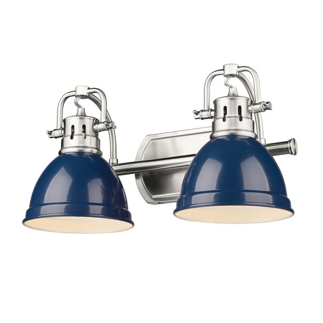 Golden Lighting Duncan 2 Light 17 inch Bath Vanity Light in Pewter with Navy Blue Shade 3602-BA2 PW-NVY