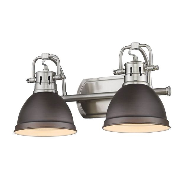 Golden Lighting 3602-BA2 PW-RBZ Duncan 2 Light 17 inch Bath Light in Pewter with Rubbed Bronze Shade
