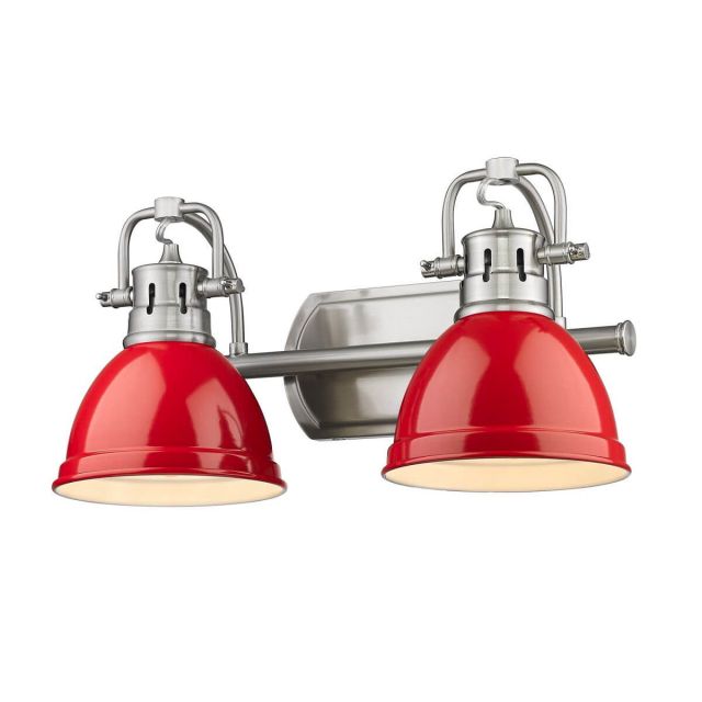Golden Lighting 3602-BA2 PW-RD Duncan 2 Light 17 inch Bath Light in Pewter with Red Shade