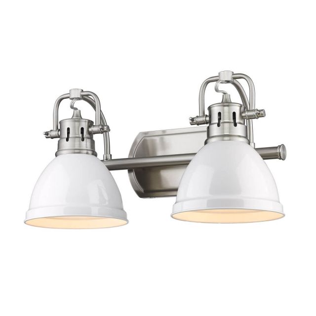 Golden Lighting 3602-BA2 PW-WH Duncan 2 Light 17 inch Bath Light in Pewter with White Shade