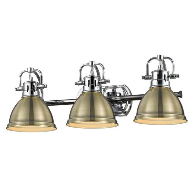Golden Lighting 3602-BA3 CH-AB Duncan 3 Light 25 Inch Bath Vanity in Chrome with Aged Brass Shade