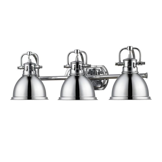 Golden Lighting Duncan 3 Light 25 Inch Bath Vanity In Chrome with Chrome Shade 3602-BA3 CH-CH