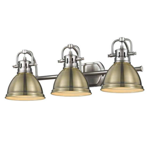 Golden Lighting Duncan 3 Light 25 Inch Bath Vanity in Pewter with Aged Brass Shade 3602-BA3 PW-AB
