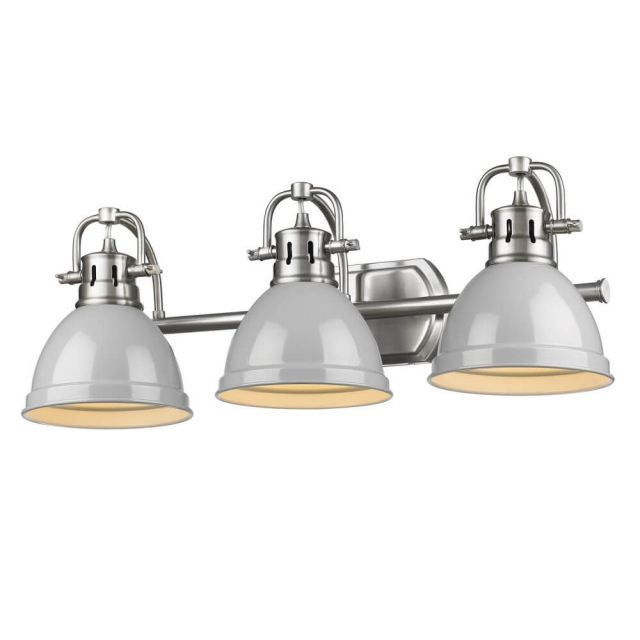 Golden Lighting 3602-BA3 PW-GY Duncan 3 Light 25 Inch Bath Vanity in Pewter with a Gray Shade