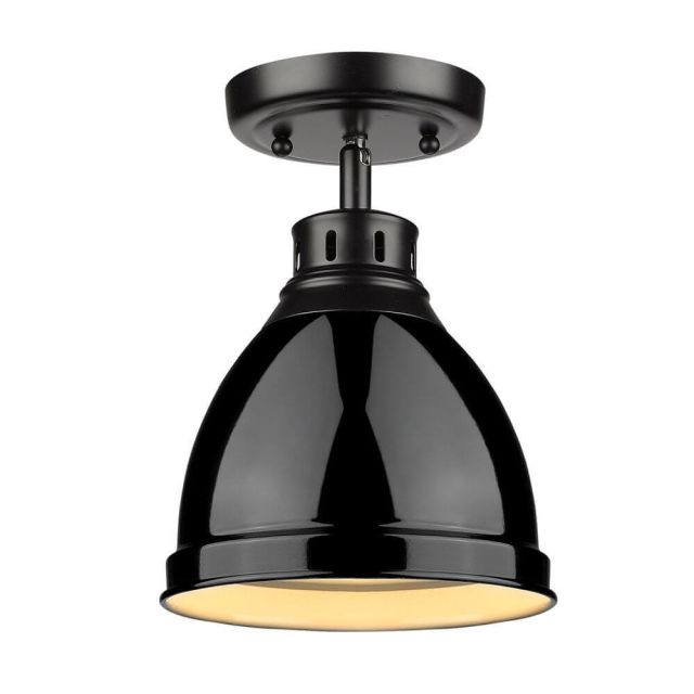 Golden Lighting Duncan 9 Inch Flush Mount in Black with a Black Shade 3602-FM BLK-BK