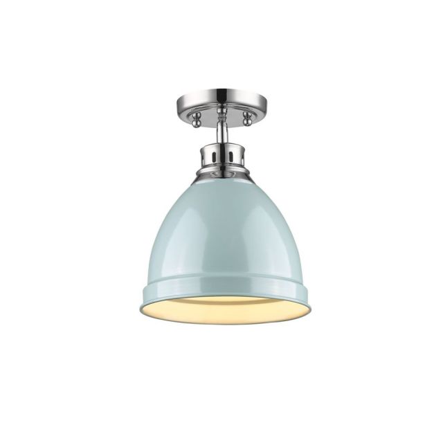 Golden Lighting 3602-FM CH-SF Duncan 9 Inch Flush Mount In Chrome with Seafoam Shade
