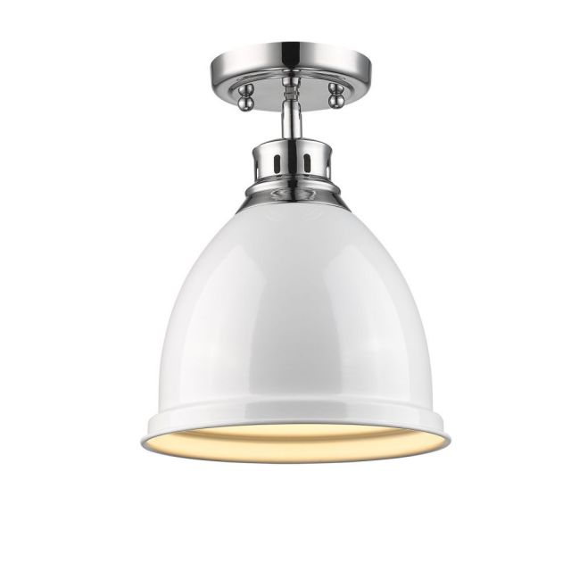 Golden Lighting Duncan 9 Inch Flush Mount In Chrome with White Shade 3602-FM CH-WH