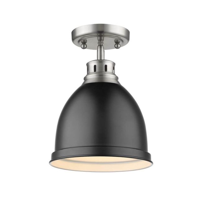 Golden Lighting Duncan 9 Inch Flush Mount in Pewter with a Matte Black Shade 3602-FM PW-BLK