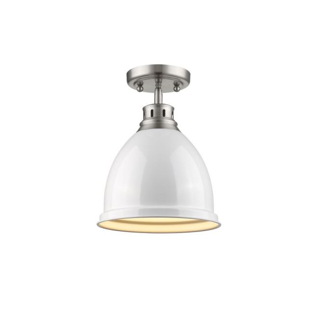 Golden Lighting Duncan 9 Inch Flush Mount In Pewter with White Shade 3602-FM PW-WH