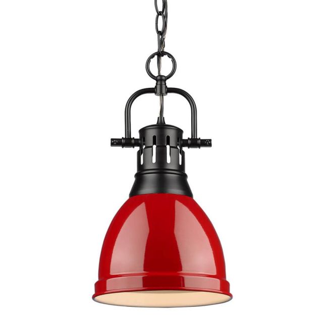 Golden Lighting Duncan 9 Inch Small Pendant in Black with a Red Shade 3602-S BLK-RD