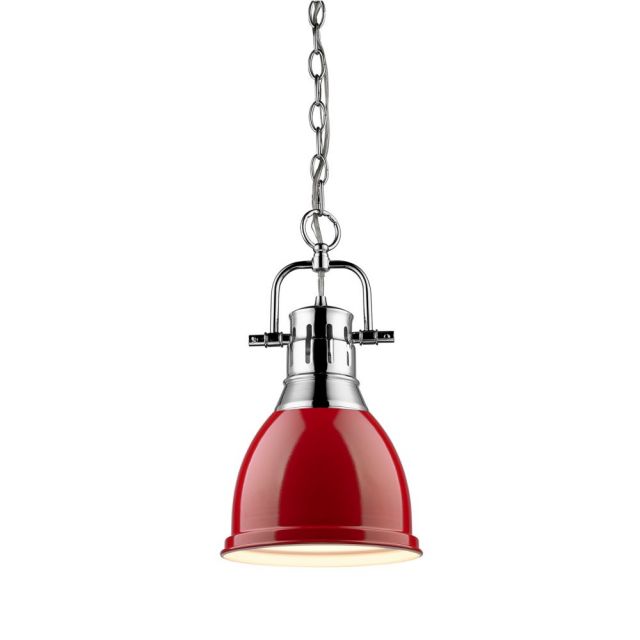 Golden Lighting 3602-S CH-RD Duncan 9 Inch Pendant with Chain In Chrome with Red Shade