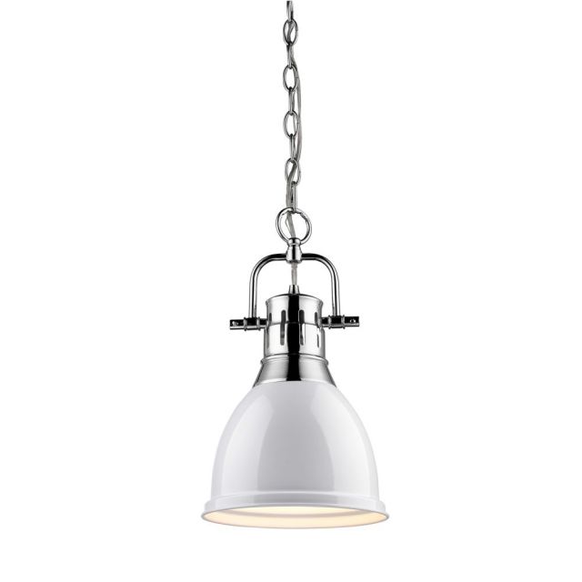 Golden Lighting Duncan 9 Inch Pendant with Chain In Chrome with White Shade 3602-S CH-WH