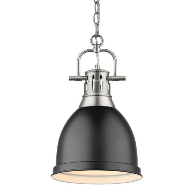 Golden Lighting Duncan 9 Inch Small Pendant in Pewter with a Matte Black Shade 3602-S PW-BLK