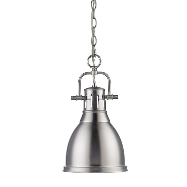 Golden Lighting Duncan 9 Inch Pendant with Chain In Pewter with Pewter Shade 3602-S PW-PW