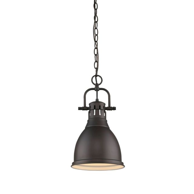 Golden Lighting 3602-S RBZ-RBZ Duncan 9 Inch Pendant with Chain In Rubbed Bronze with Rubbed Bronze Shade