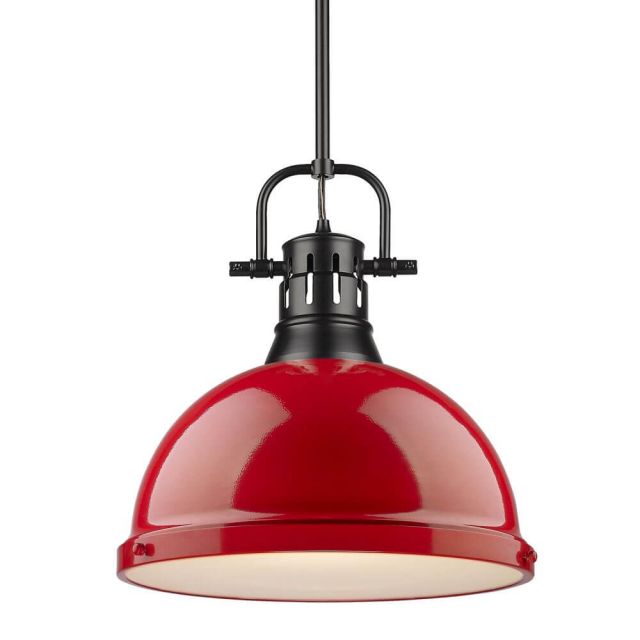 Golden Lighting Duncan 1 Light 14 Inch Pendant in Black with a Red Shade 3604-L BLK-RD