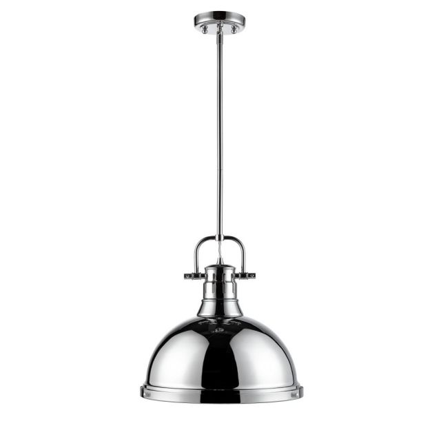 Golden Lighting 3604-L CH-CH Duncan 1 Light 14 Inch Pendant with Rod In Chrome with Chrome Shade