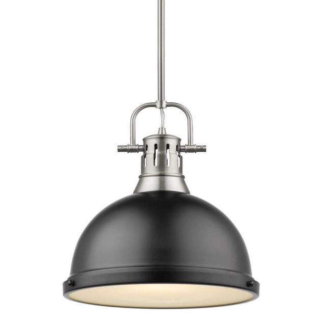 Golden Lighting Duncan 1 Light 14 Inch Pendant in Pewter with a Matte Black Shade 3604-L PW-BLK