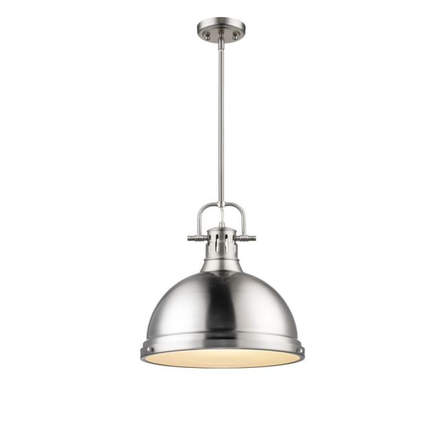 Golden Lighting Duncan 1 Light 14 Inch Pendant with Rod In Pewter with Pewter Shade 3604-L PW-PW