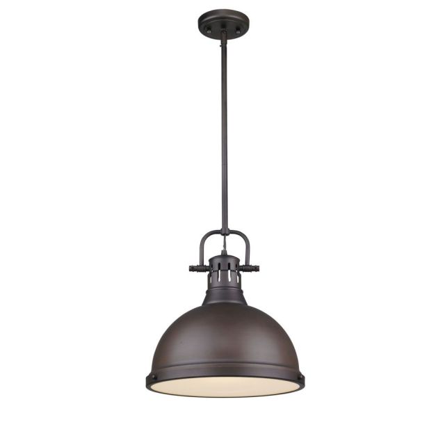 Golden Lighting Duncan 1 Light 14 Inch Pendant with Rod In Rubbed Bronze with Rubbed Bronze Shade 3604-L RBZ-RBZ