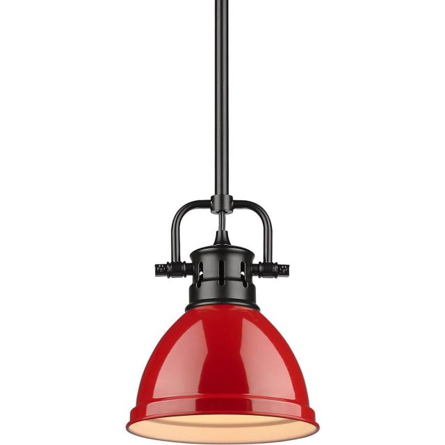 Golden Lighting 3604-M1L BLK-RD Duncan 1 Light 7 inch Mini Pendant in Matte Black with Red Shade
