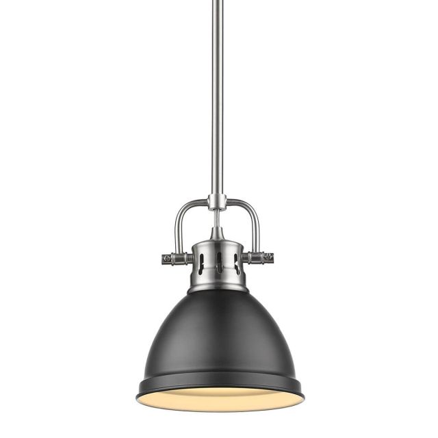 Golden Lighting 3604-M1L PW-BLK Duncan 1 Light 7 inch Mini Pendant in Pewter with Matte Black Shade