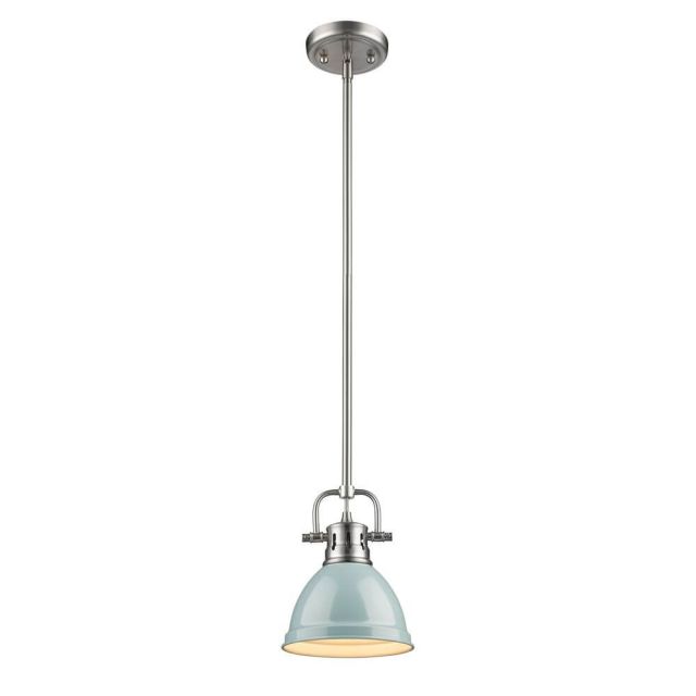 Golden Lighting 3604-M1L PW-SF Duncan 1 Light 7 inch Mini Pendant in Pewter with Seafoam Shade
