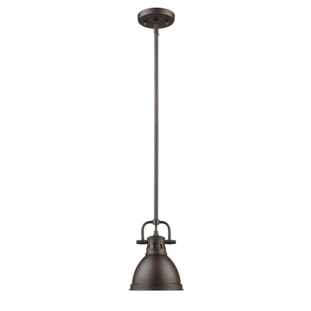 Golden Lighting Duncan 7 inch Pendant with Rod In Rubbed Bronze with Rubbed Bronze Shade 3604-M1L RBZ-RBZ