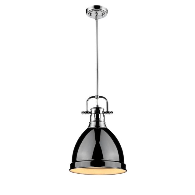 Golden Lighting 3604-S CH-BK Duncan 9 Inch Pendant with Rod In Chrome with Black Shade