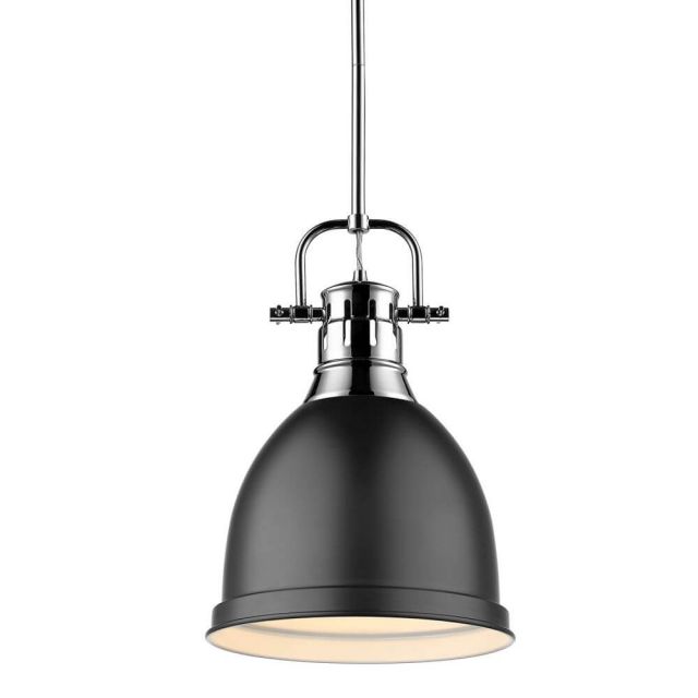 Golden Lighting 3604-S CH-BLK Duncan 9 Inch Small Pendant in Chrome with a Matte Black Shade