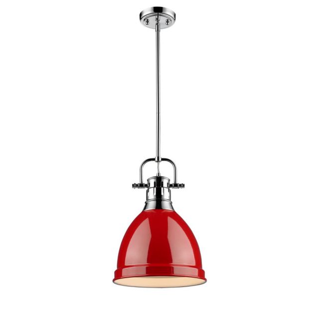 Golden Lighting Duncan 9 Inch Pendant with Rod In Chrome with Red Shade 3604-S CH-RD