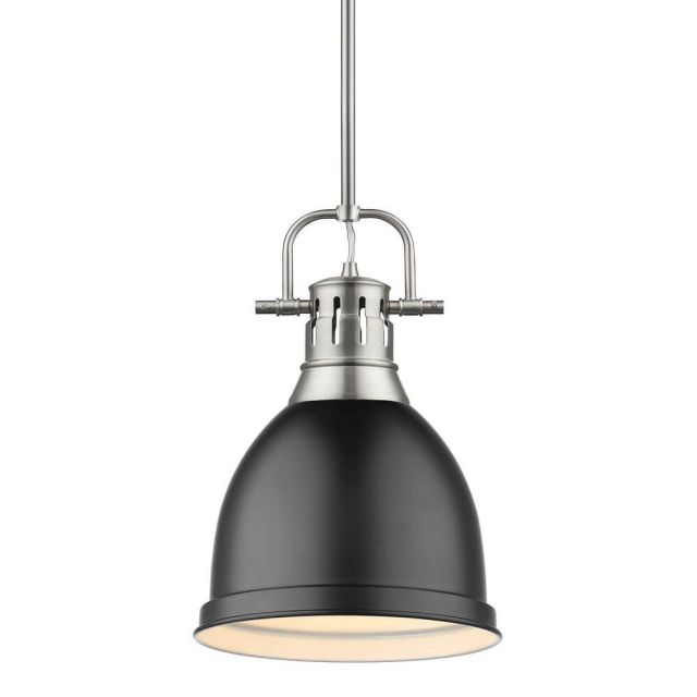 Golden Lighting 3604-S PW-BLK Duncan 9 Inch Small Pendant in  Pewter  with a Matte Black Shade
