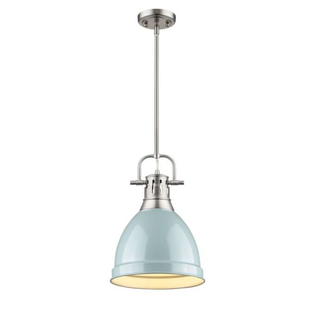 Golden Lighting 3604-S PW-SF Duncan 9 Inch Pendant with Rod In Pewter with Seafoam Shade