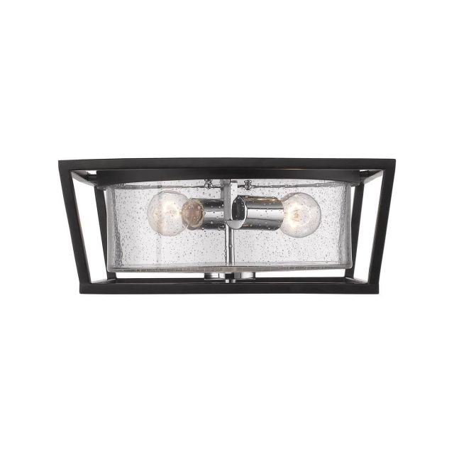 Golden Lighting Mercer 2 Light 15 inch Flush Mount in Matte Black with Chrome Accents and Seeded Glass 4309-FM BLK-SD