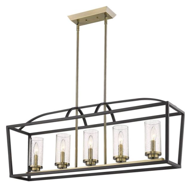 Golden Lighting Mercer 5 Light 38 inch Linear Light in Matte Black-Aged Brass Accents with Seeded Glass 4309-LP BLK-AB-SD
