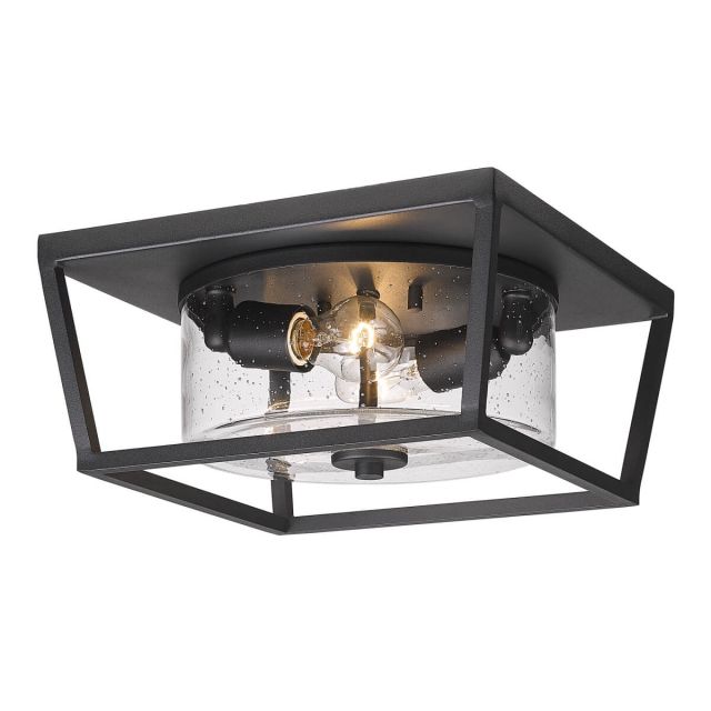 Golden Lighting Mercer 2 Light 13 inch Outdoor Flush Mount in Natural Black with Seeded Glass Shade 4309-OFM NB-SD