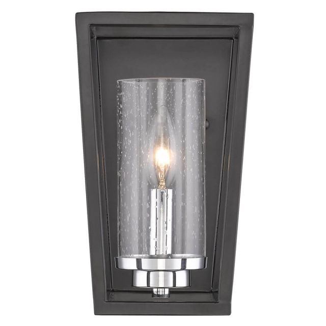 Golden Lighting Mercer 1 Light 10 inch Tall Wall Sconce in Matte Black with Chrome accents and Seeded Glass 4309-WSC BLK-SD